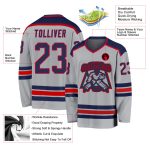 Custom Navy and Red Hockey Jersey - Personalized Gray Sports Apparel Custom Gray Navy-Red Hockey Jersey - Image 3
