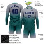 Custom Gray Navy Teal Soccer Uniform Jersey - Long Sleeve Fade Fashion Design Custom Gray Navy-Teal Sublimation Long Sleeve - Image 3