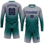 Custom Gray Navy Teal Soccer Uniform Jersey - Long Sleeve Fade Fashion Design Custom Gray Navy-Teal Sublimation Long Sleeve - Image 2