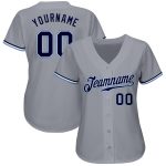 Custom Authentic Baseball Jersey in Gray Navy White Light Blue Custom Gray Navy White-Light Blue Authentic Baseball Jersey - Image 2