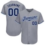 Custom Authentic Baseball Jersey in Gray Navy White Light Blue Custom Gray Navy White-Light Blue Authentic Baseball Jersey