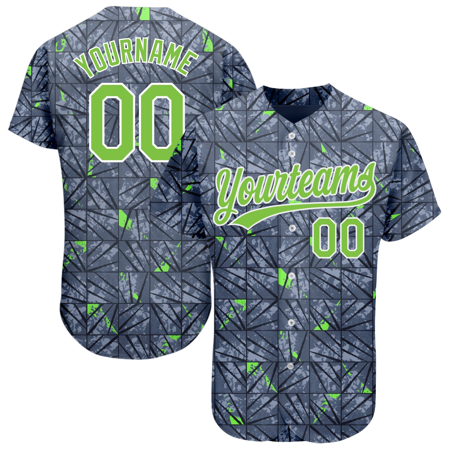 Custom 3D Pattern Baseball Jersey - Gray Neon Green-Black Design Custom Gray Neon Green-Black 3D Pattern Design Authentic