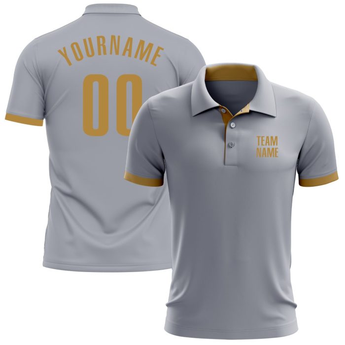 Custom Gray Old Gold Performance Golf Polo for Men - Stylish Golf Shirt Custom Gray Old Gold Performance Golf Polo Shirt - Image 1