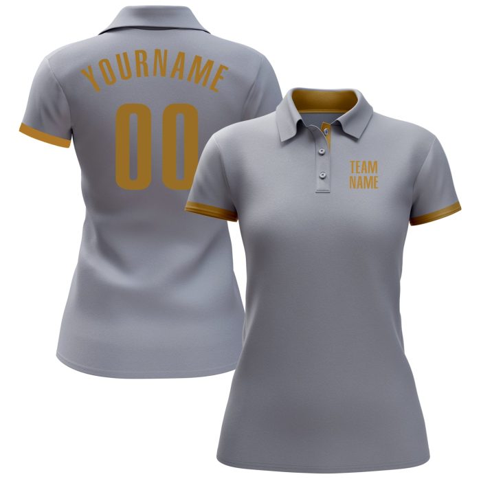 Custom Gray Old Gold Performance Golf Polo for Men - Stylish Golf Shirt Custom Gray Old Gold Performance Golf Polo Shirt - Image 2