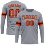 Custom Performance Long Sleeve T-Shirt - Gray, Orange & Black Design Custom Gray Orange-Black Long Sleeve Performance T-Shirt