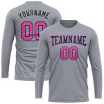 Custom Performance T-Shirt for Men and Women in Gray, Pink, Black, Light Blue - Long Sleeve Activewear Custom Gray Pink Black-Light - Image 2