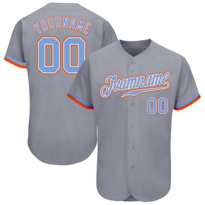 Authentic Custom Baseball Jersey in Gray, Powder Blue, White, and Orange Custom Gray Powder Blue White-Orange Authentic Baseball - Image 1
