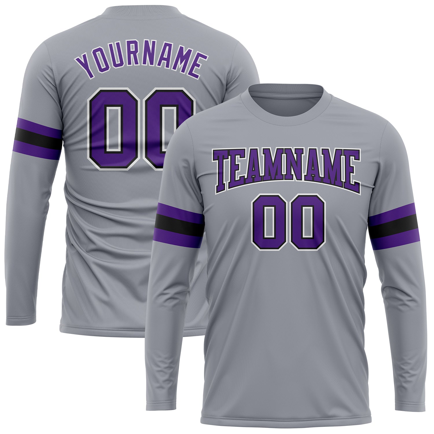 Custom Performance T-Shirt for Men and Women - Gray Purple-Black Long Sleeve Custom Gray Purple-Black Long Sleeve Performance