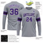 Custom Performance T-Shirt for Men and Women - Gray Purple-Black Long Sleeve Custom Gray Purple-Black Long Sleeve Performance - Image 3