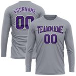 Custom Performance T-Shirt for Men and Women - Gray Purple-Black Long Sleeve Custom Gray Purple-Black Long Sleeve Performance - Image 2