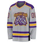 Custom Purple Gold Hockey Jersey - Personalized Gray Sports Apparel Custom Gray Purple-Gold Hockey Jersey - Image 2
