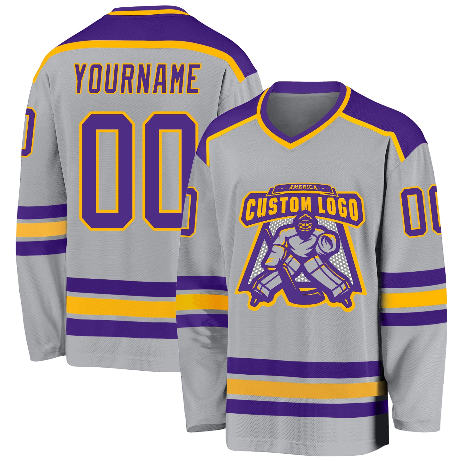 Custom Purple Gold Hockey Jersey - Personalized Gray Sports Apparel Custom Gray Purple-Gold Hockey Jersey