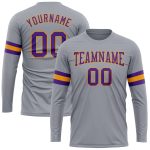 Gray Purple Gold Long Sleeve Performance T-Shirt Custom Design for Men and Women Custom Gray Purple-Gold Long Sleeve Performance