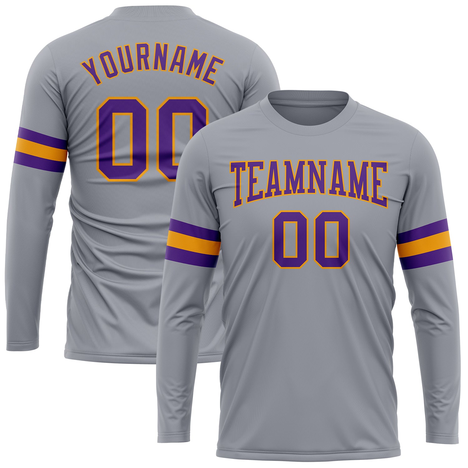 Custom Gray Purple-Gold Long Sleeve Performance T-Shirt Gray Purple Gold Long Sleeve Performance T-Shirt Custom Design for Men and Women Custom Gray Purple-Gold Long Sleeve Performance - Image 1