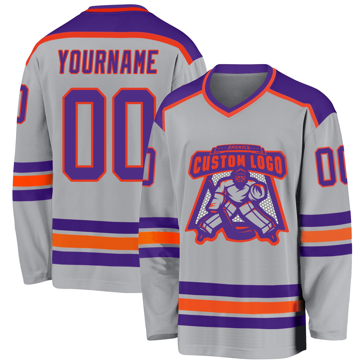 Custom Hockey Jersey - Gray Purple-Orange Design, Personalized Sports Apparel Custom Gray Purple-Orange Hockey Jersey