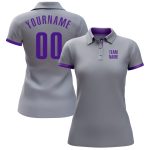 Custom Performance Golf Polo Shirt in Gray Purple - Stylish & Breathable Design Custom Gray Purple Performance Golf Polo - Image 2