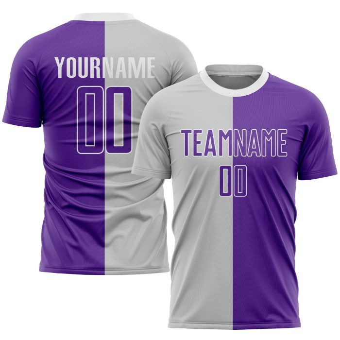 Custom Sublimation Soccer Jersey Gray Purple White Split Fashion Uniform Custom Gray Purple-White Sublimation Split Fashion - Image 1