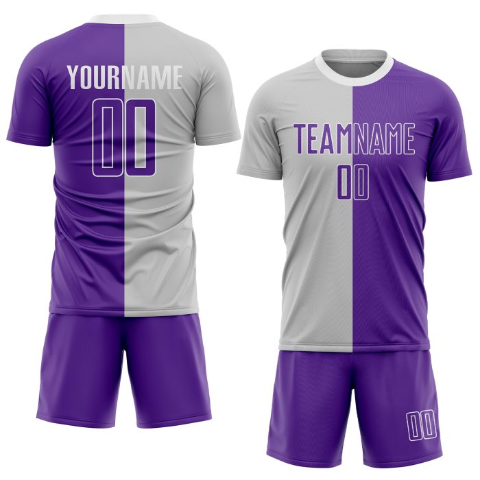 Custom Sublimation Soccer Jersey Gray Purple White Split Fashion Uniform Custom Gray Purple-White Sublimation Split Fashion - Image 2