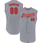 Custom Gray Red Black Authentic Baseball Jersey Sleeveless for Men Custom Gray Red-Black Authentic Sleeveless Baseball Jersey