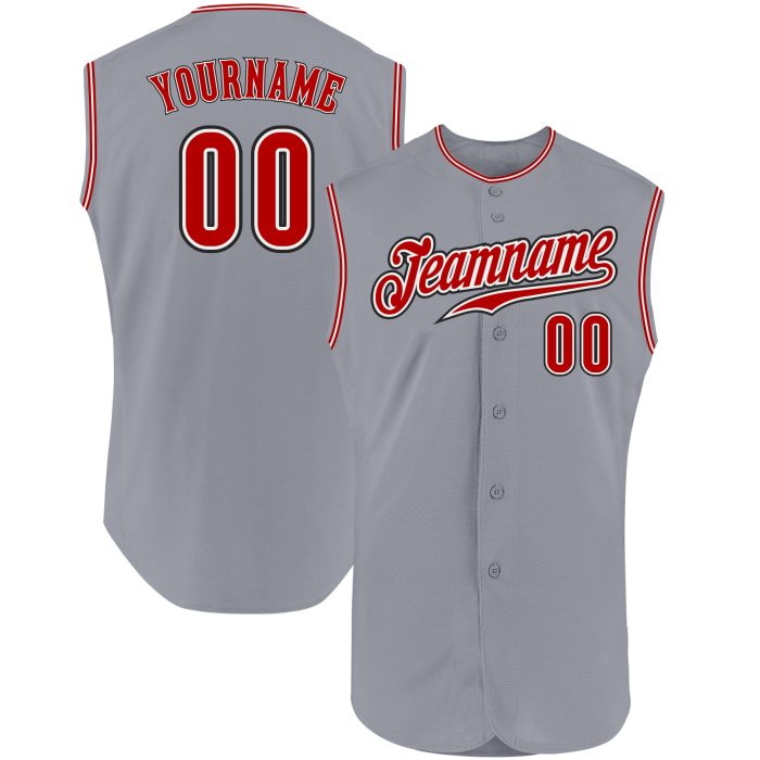 Custom Gray Red Black Authentic Baseball Jersey Sleeveless for Men Custom Gray Red-Black Authentic Sleeveless Baseball Jersey - Image 1
