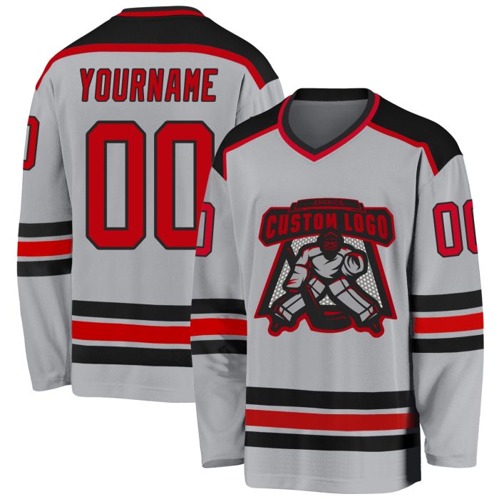Custom Red Black Gray Hockey Jersey - Personalized Sports Apparel Custom Gray Red-Black Hockey Jersey - Image 1