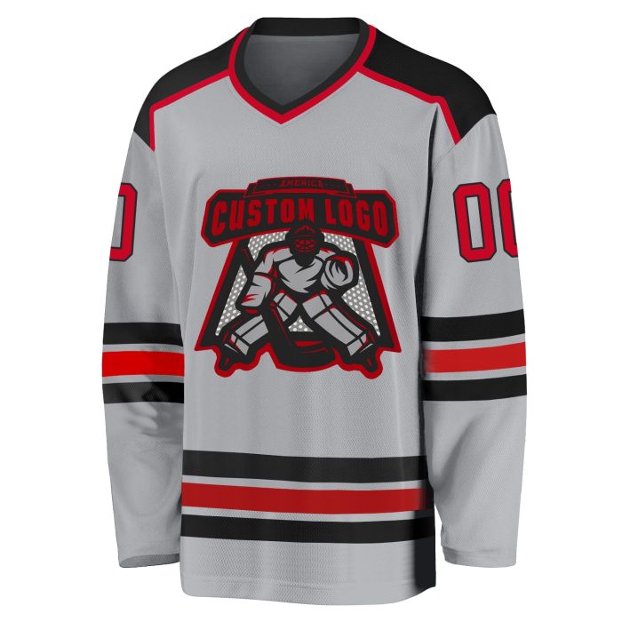 Custom Red Black Gray Hockey Jersey - Personalized Sports Apparel Custom Gray Red-Black Hockey Jersey - Image 2