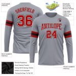 Custom Performance T-Shirt for Men - Gray with Red and Black Long Sleeves Custom Gray Red-Black Long Sleeve Performance T-Shirt - Image 3