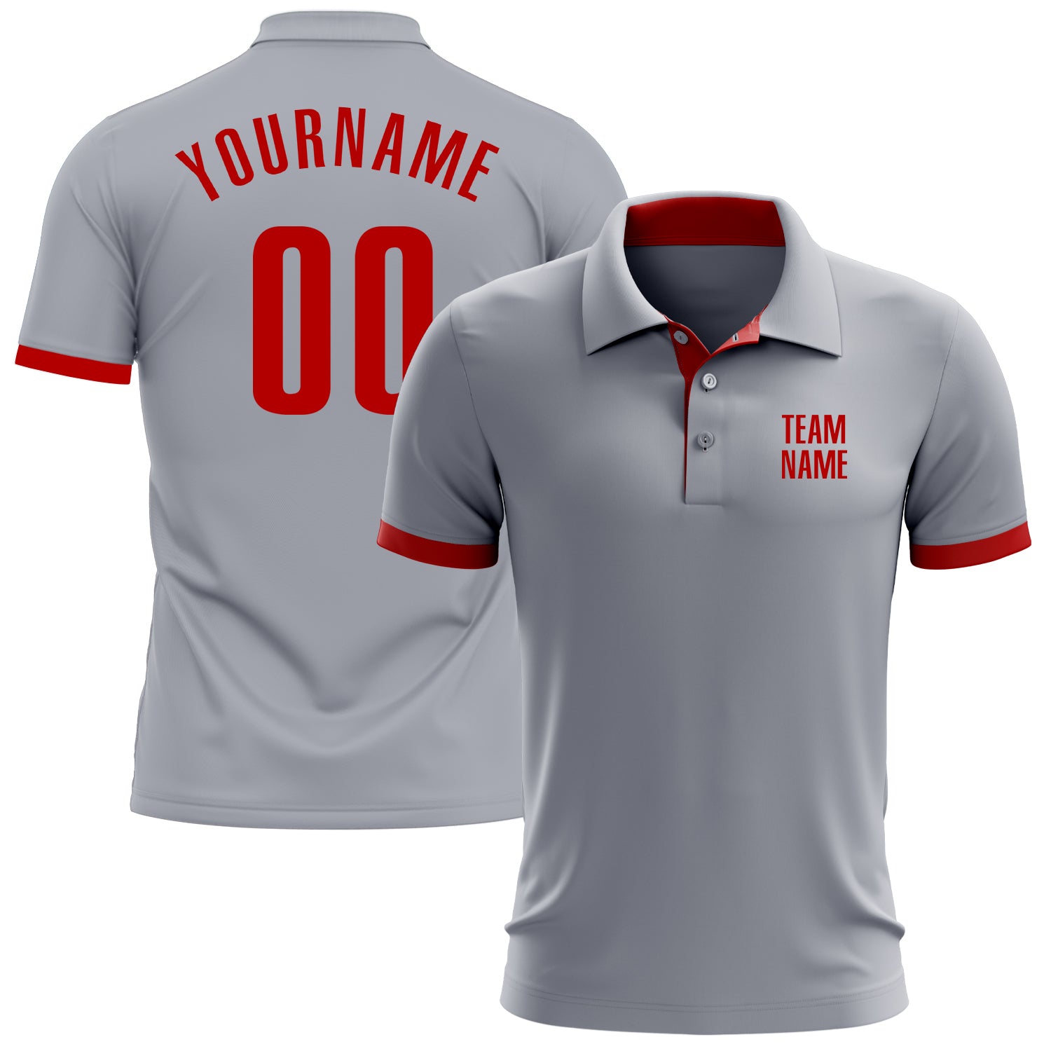 Custom Gray Red Performance Golf Polo Shirt Performance Golf Polo Shirt in Custom Gray and Red Colors Custom Gray Red Performance Golf Polo Shirt - Image 1