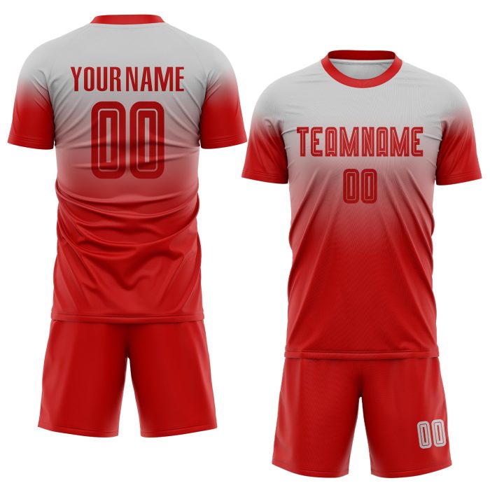 Custom Gray Red Soccer Jersey - Fade Fashion Sublimation Uniform Custom Gray Red Sublimation Fade Fashion Soccer Uniform - Image 2