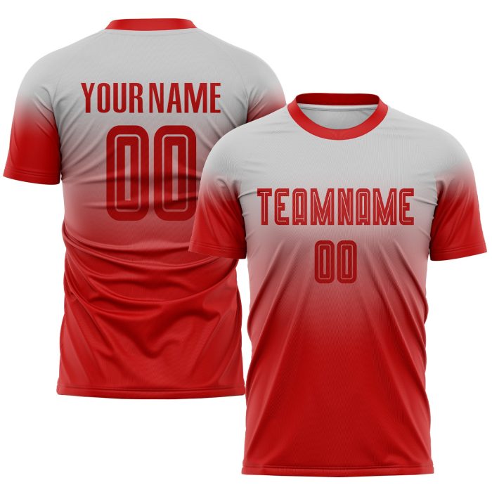 Custom Gray Red Soccer Jersey - Fade Fashion Sublimation Uniform Custom Gray Red Sublimation Fade Fashion Soccer Uniform - Image 1