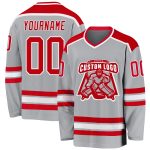 Custom Gray Red White Hockey Jersey - Personalized Ice Sports Apparel Custom Gray Red-White Hockey Jersey