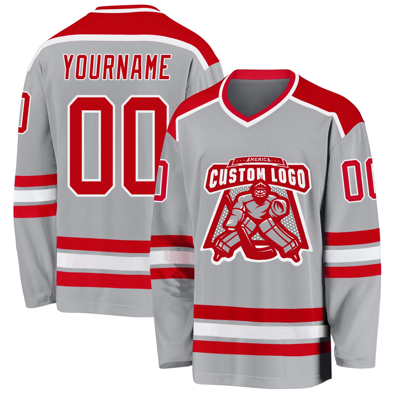 Custom Gray Red White Hockey Jersey - Personalized Ice Sports Apparel Custom Gray Red-White Hockey Jersey