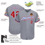 Custom Gray Red White-Light Blue Baseball Jersey - Authentic Sports Apparel Custom Gray Red White-Light Blue Authentic Baseball - Image 3