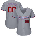 Custom Gray Red White-Light Blue Baseball Jersey - Authentic Sports Apparel Custom Gray Red White-Light Blue Authentic Baseball - Image 2