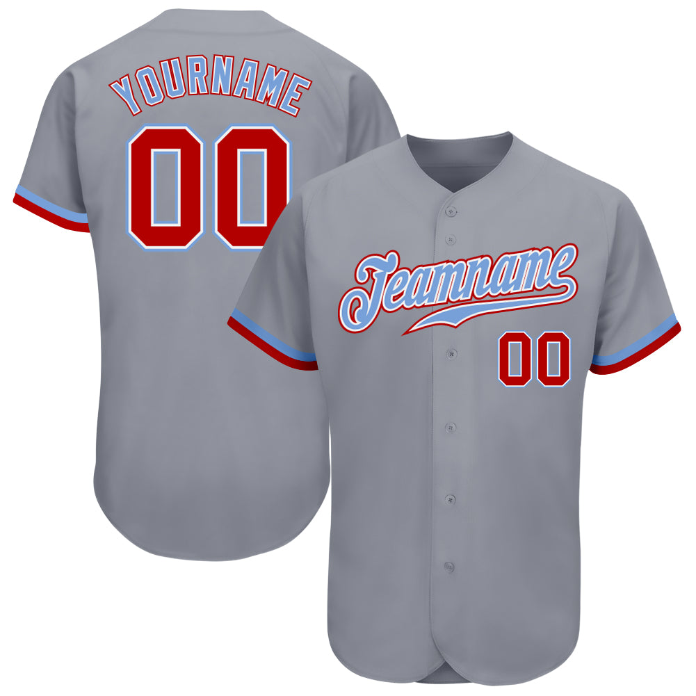 Custom Gray Red White-Light Blue Authentic Baseball Jersey Custom Gray Red White-Light Blue Baseball Jersey - Authentic Sports Apparel Custom Gray Red White-Light Blue Authentic Baseball - Image 1