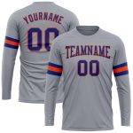Gray Orange Custom Long Sleeve Performance T-Shirt for Men and Women Custom Gray Royal-Orange Long Sleeve Performance T-Shirt