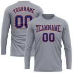 Gray Orange Custom Long Sleeve Performance T-Shirt for Men and Women Custom Gray Royal-Orange Long Sleeve Performance T-Shirt - Image 2