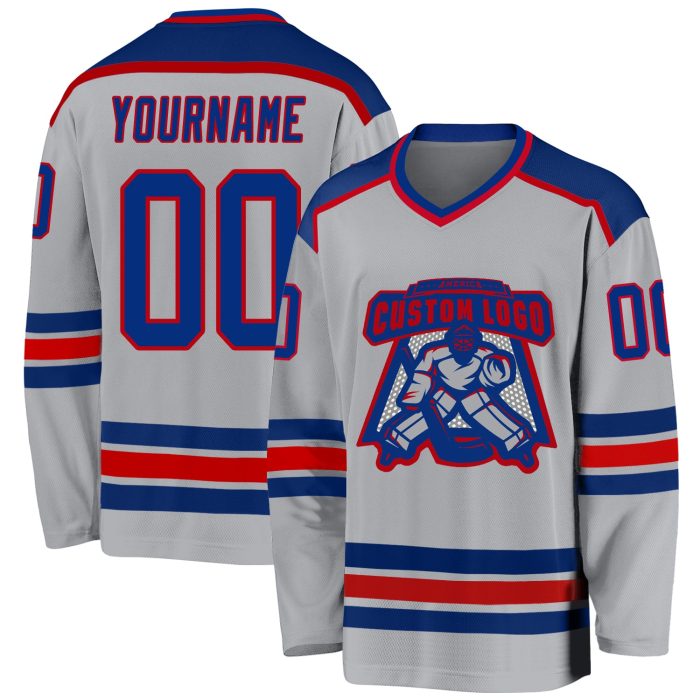 Custom Gray Red Hockey Jersey - Personalized Team Apparel, Sports Gear Custom Gray Royal-Red Hockey Jersey - Image 1