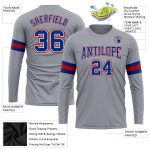 Custom Gray Royal-Red Performance T-Shirt for Men, Long Sleeve Style 6783 Custom Gray Royal-Red Long Sleeve Performance T-Shirt - Image 3