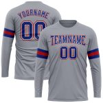 Custom Gray Royal-Red Performance T-Shirt for Men, Long Sleeve Style 6783 Custom Gray Royal-Red Long Sleeve Performance T-Shirt