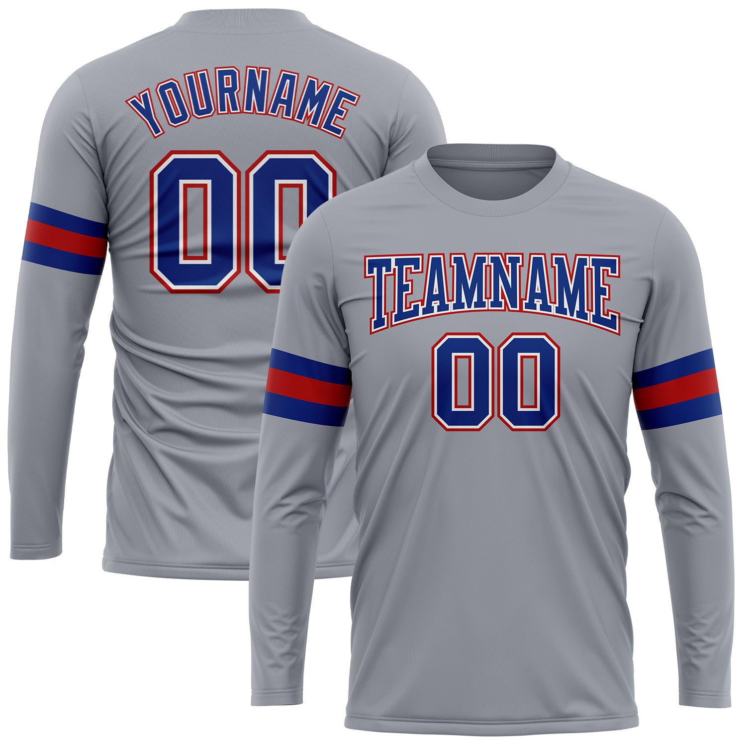 Custom Gray Royal-Red Performance T-Shirt for Men, Long Sleeve Style 6783 Custom Gray Royal-Red Long Sleeve Performance T-Shirt