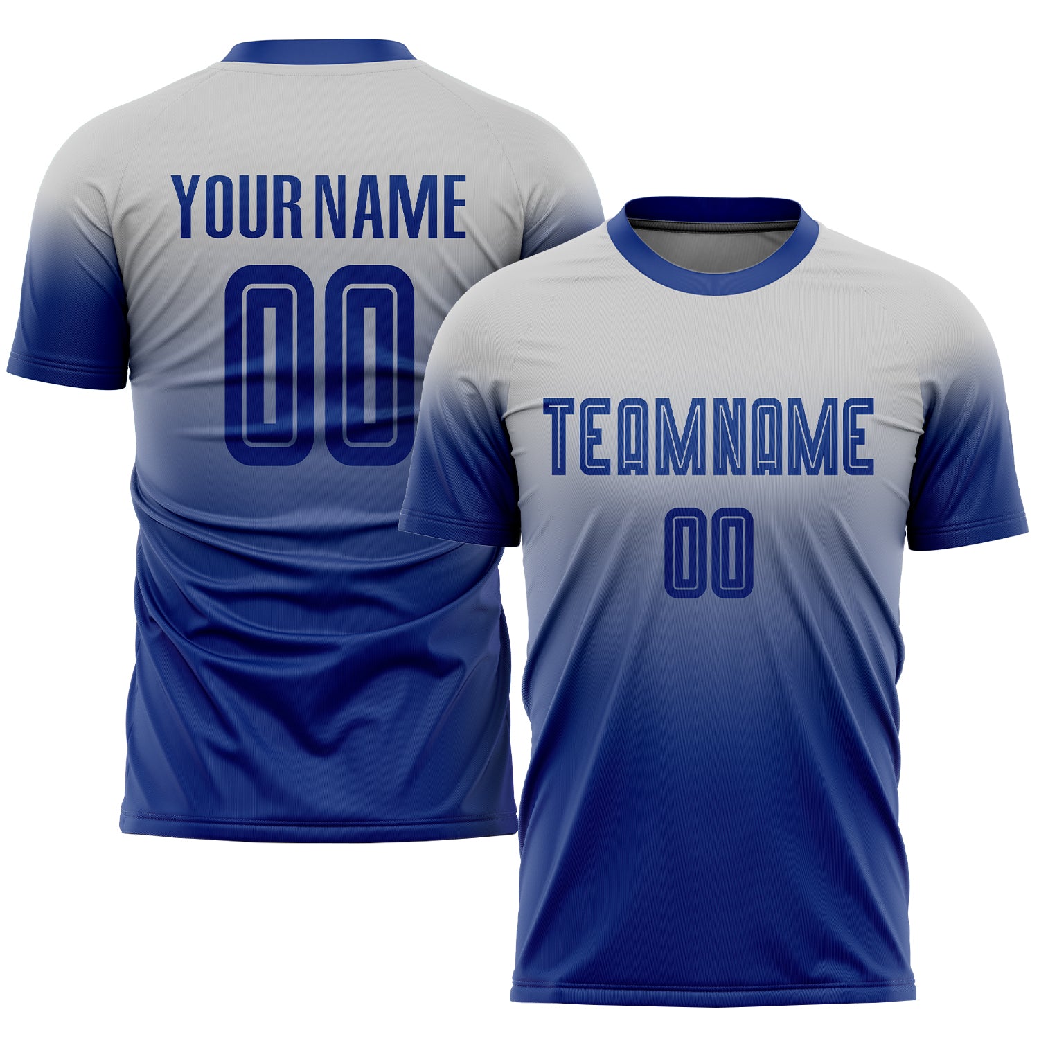 Custom Gray Royal Sublimation Soccer Jersey - Fade Fashion Uniform for Teams Custom Gray Royal Sublimation Fade Fashion Soccer