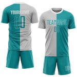 Custom Sublimation Soccer Uniform Jersey - Gray Teal and White Fashion Design Custom Gray Teal-White Sublimation Split Fashion - Image 2