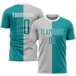 Custom Sublimation Soccer Uniform Jersey - Gray Teal and White Fashion Design Custom Gray Teal-White Sublimation Split Fashion