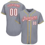 Custom Authentic Baseball Jersey in Gray White Red Gold Custom Gray White Red-Gold Authentic Baseball Jersey