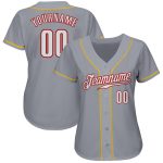 Custom Authentic Baseball Jersey in Gray White Red Gold Custom Gray White Red-Gold Authentic Baseball Jersey - Image 2
