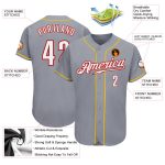 Custom Authentic Baseball Jersey in Gray White Red Gold Custom Gray White Red-Gold Authentic Baseball Jersey - Image 3