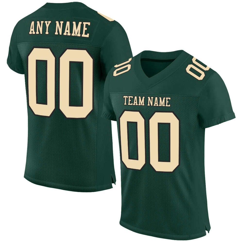 Custom Green Cream-Black Mesh Authentic Football Jersey Custom Football Jersey - Authentic Green Cream Black Mesh Design Custom Green Cream-Black Mesh Authentic Football Jersey - Image 1