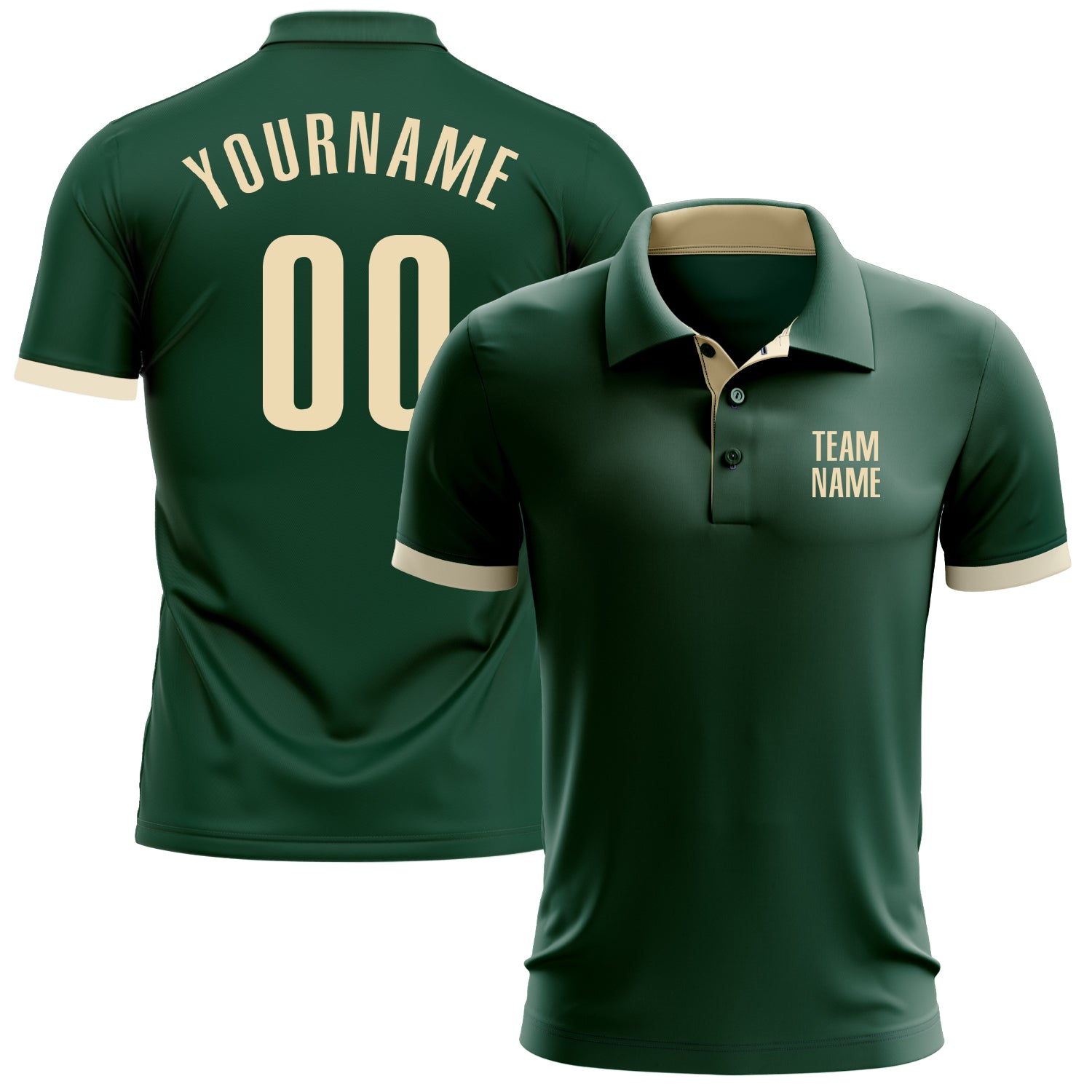 Custom Green Performance Golf Polo Shirt - Breathable, Moisture-Wicking Fabric for Optimal Comfort Custom Green Cream Performance