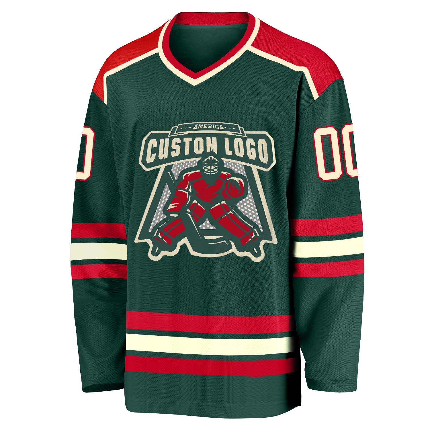 Custom Green Cream-Red Hockey Jersey Custom Green Cream Red Hockey Jersey for Men and Women - Personalized Sports Apparel Custom Green Cream-Red Hockey Jersey - Image 2